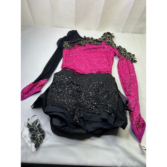 Weissman Dreamer 10503 Biketard Peplum Sequin Dance Costume in Plum Black Small - Picture 6 of 12